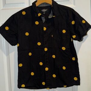 Eighty Eight Boys Black Smiley Button Down Short Sleeve Top Size Large 14
